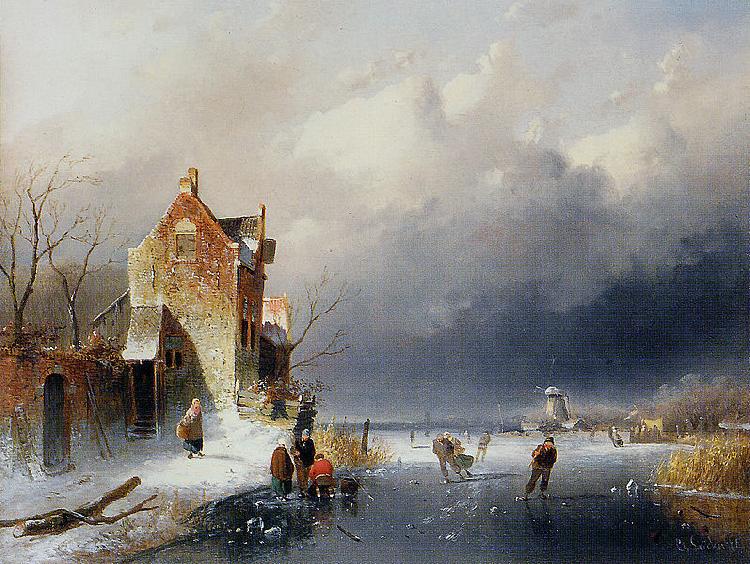 Charles Leickert Ice View With Skaters oil painting image